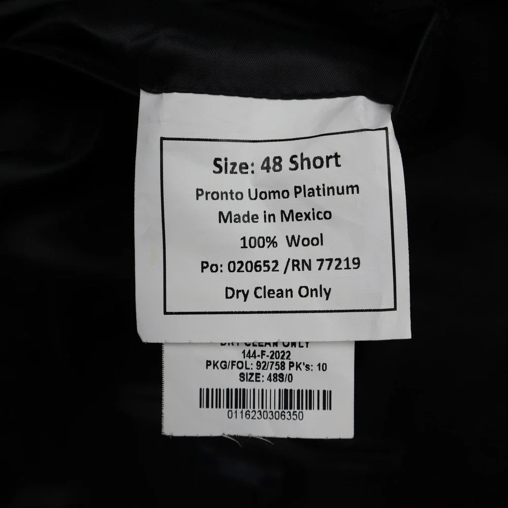Pronto Uomo Blazer Mens 48 Short Platinum Modern Fit Charcoal Wool Solid Jacket